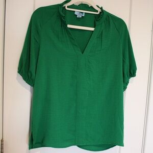 NWT CeCe Ruffle Split Neck Blouse